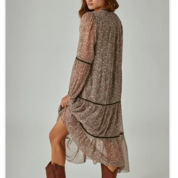 Lucky Brand Womens Bohemian Tiered Maxi Dress in black multi sz xs NWT - Picture 8 of 11